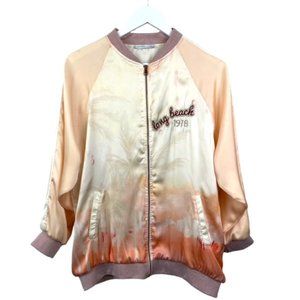 ZARA Womens M Long Beach California 1978 Jacket Full Zip Palm Trees Ombre Pocket